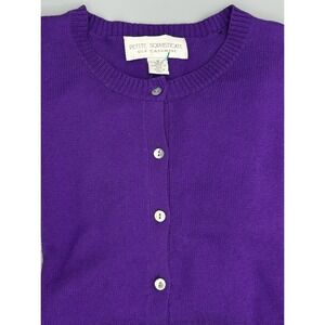 Petite Sophisticate Silk Cashmere Cardigan Purple Button Front Crew Neck Women M